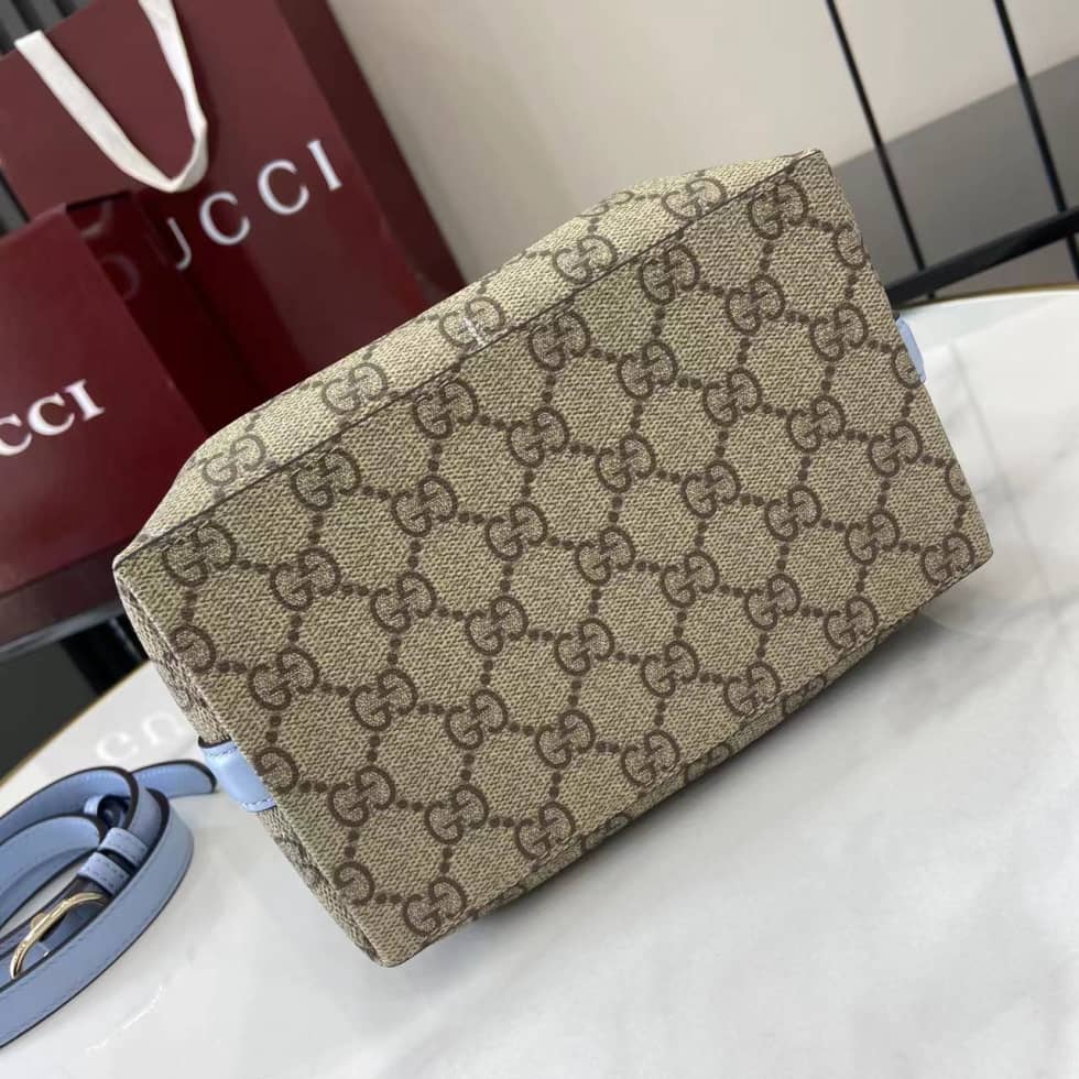 Gucci GG Emblem Small Beige Blue Bucket Bag_6_163736 Gucci GG Emblem Small Beige Blue Bucket Bag