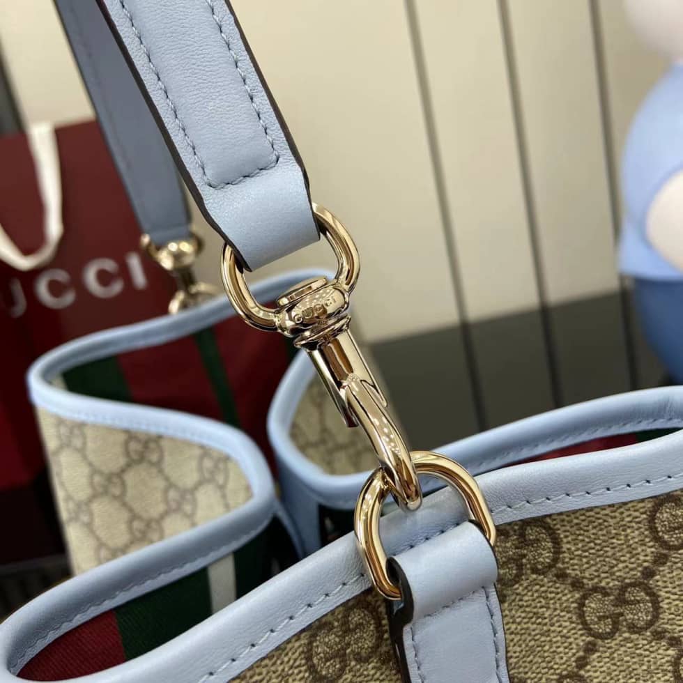 Gucci GG Emblem Medium Beige Blue Bucket Bag_4_163746 Gucci GG Emblem Medium Beige Blue Bucket Bag