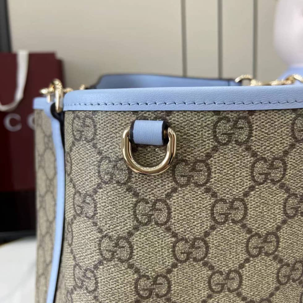 Gucci GG Emblem Medium Beige Blue Bucket Bag_5_163746 Gucci GG Emblem Medium Beige Blue Bucket Bag