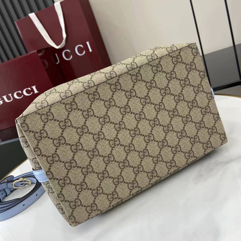 Gucci GG Emblem Medium Beige Blue Bucket Bag_6_163746 Gucci GG Emblem Medium Beige Blue Bucket Bag