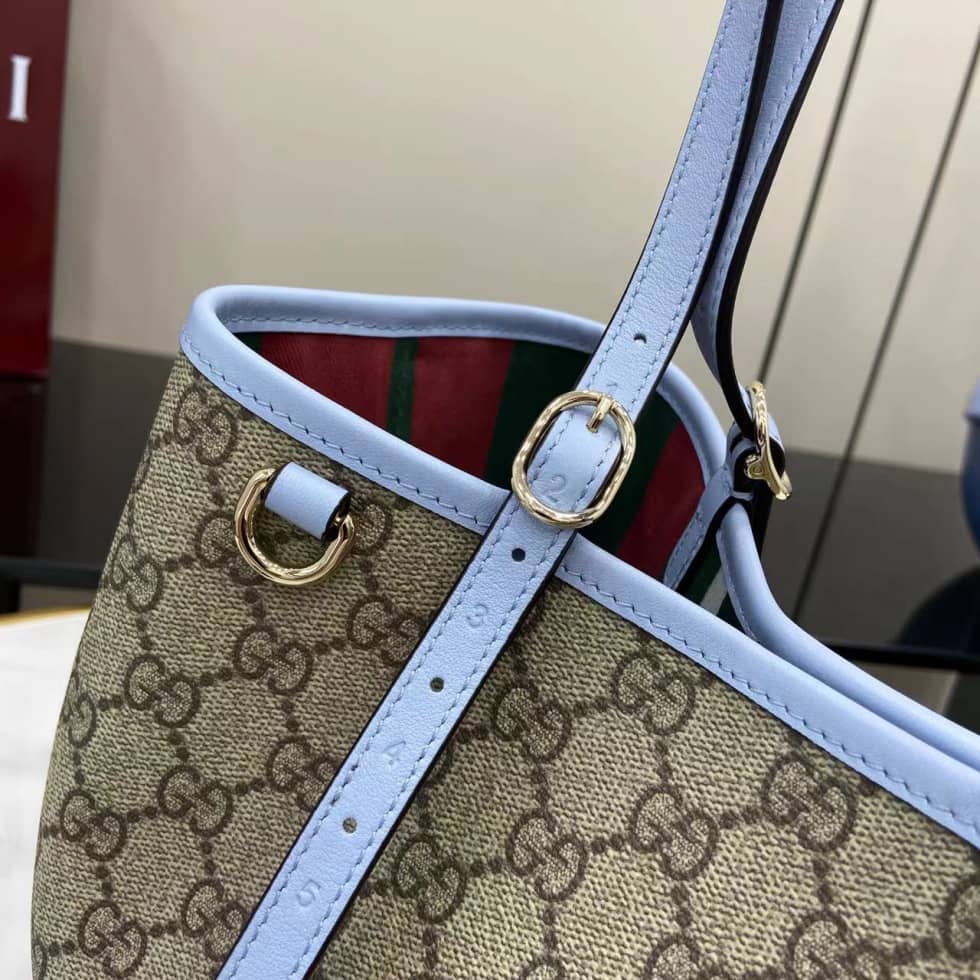 Gucci GG Emblem Medium Beige Blue Tote 815214_4_163756 Gucci GG Emblem Medium Beige Blue Tote 815214