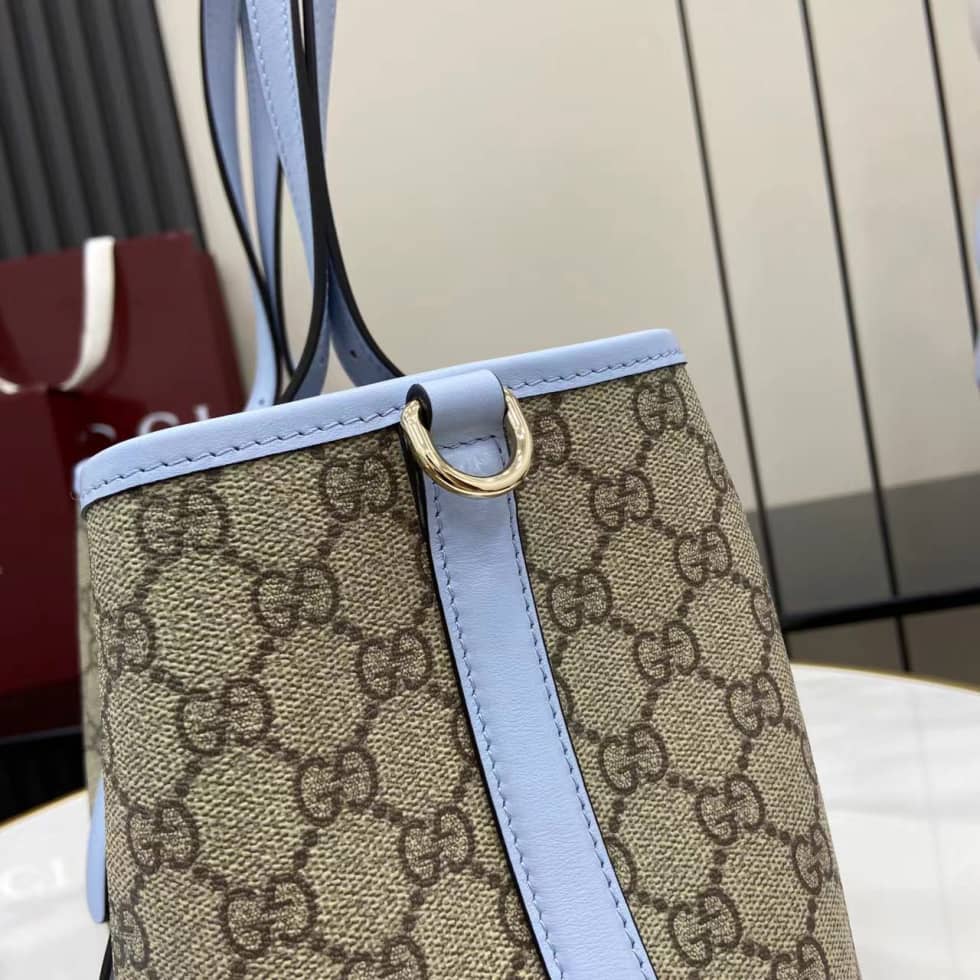Gucci GG Emblem Medium Beige Blue Tote 815214_5_163756 Gucci GG Emblem Medium Beige Blue Tote 815214