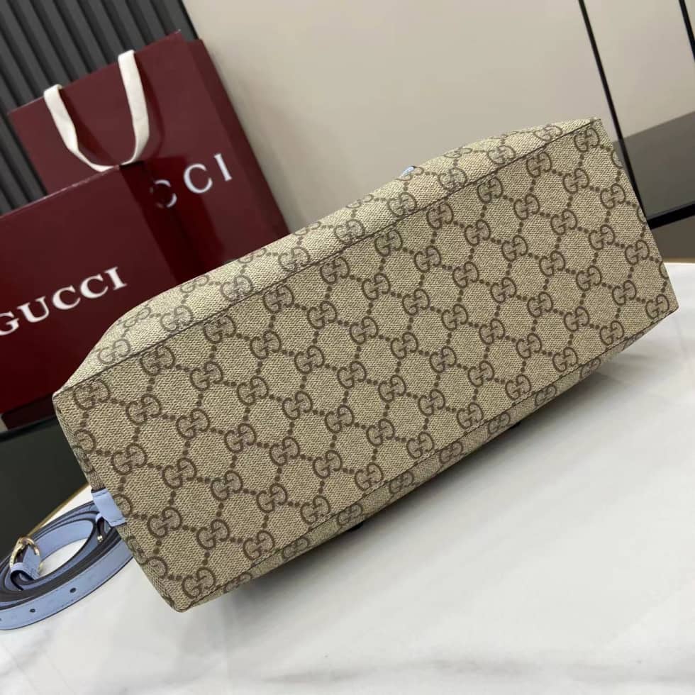 Gucci GG Emblem Medium Beige Blue Tote 815214_6_163756 Gucci GG Emblem Medium Beige Blue Tote 815214