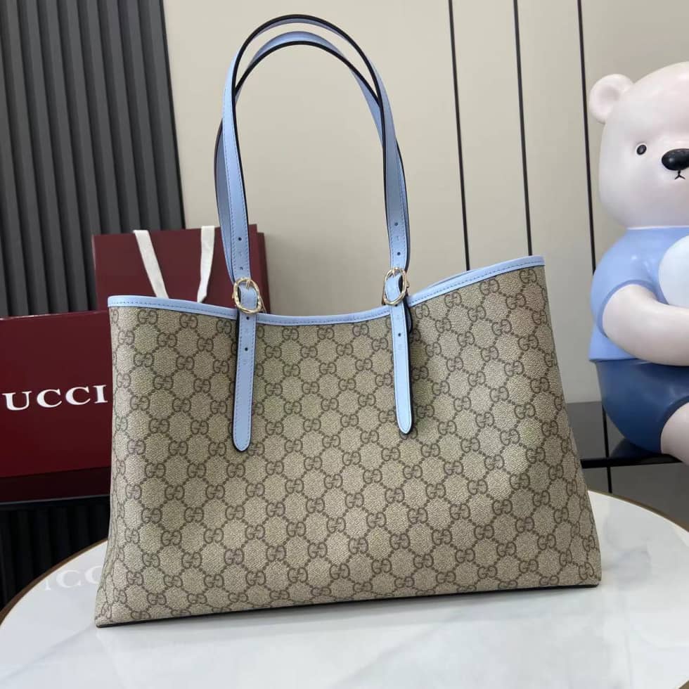Gucci GG Emblem Large Beige Blue Tote 815213_1_163766 Gucci GG Emblem Large Beige Blue Tote 815213