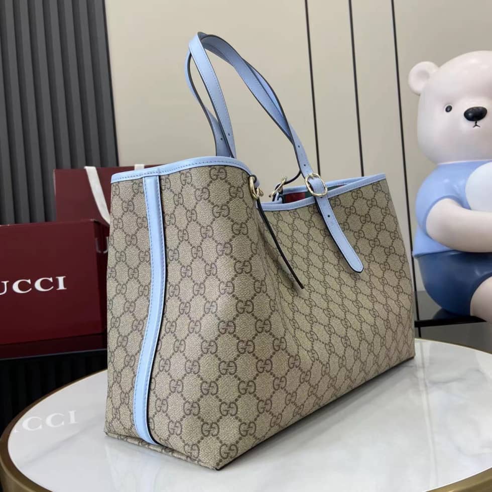 Gucci GG Emblem Large Beige Blue Tote 815213_2_163766 Gucci GG Emblem Large Beige Blue Tote 815213