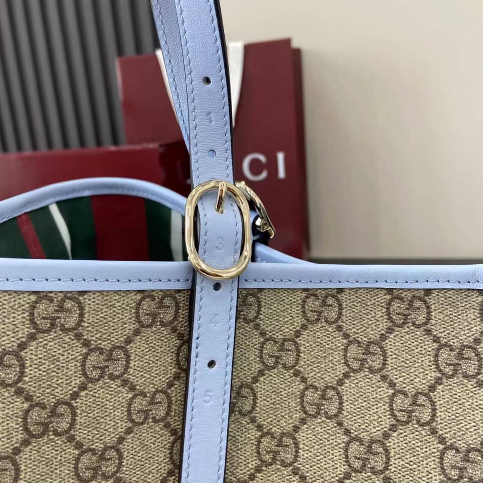 Gucci GG Emblem Large Beige Blue Tote 815213_3_163766 Gucci GG Emblem Large Beige Blue Tote 815213