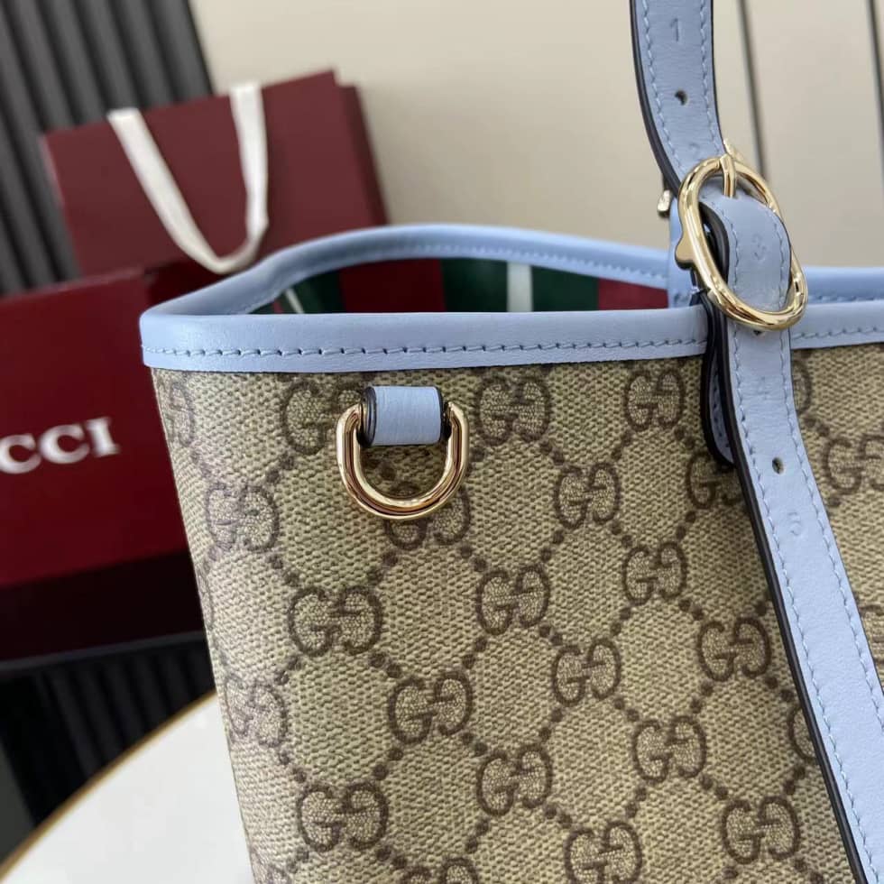 Gucci GG Emblem Large Beige Blue Tote 815213_4_163766 Gucci GG Emblem Large Beige Blue Tote 815213