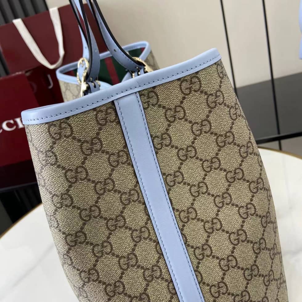 Gucci GG Emblem Large Beige Blue Tote 815213_5_163766 Gucci GG Emblem Large Beige Blue Tote 815213