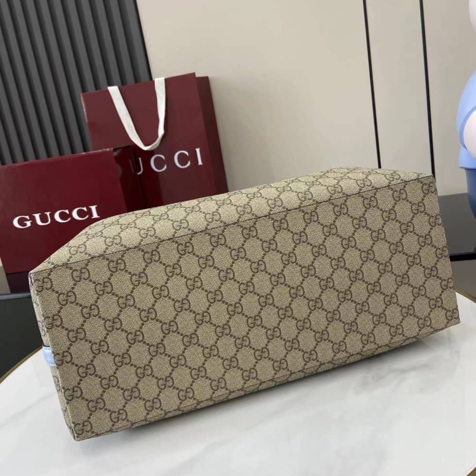 Gucci GG Emblem Large Beige Blue Tote 815213_6_163766 Gucci GG Emblem Large Beige Blue Tote 815213