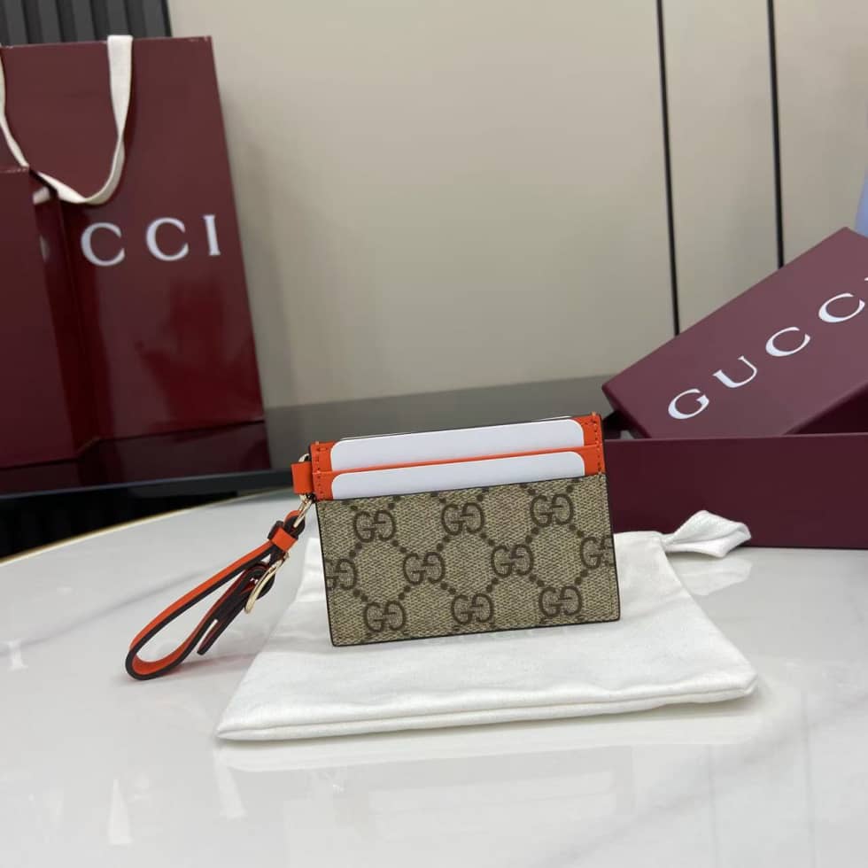 Gucci GG Emblem Beige Orange Card Case 819121_10_163776 Gucci GG Emblem Beige Orange Card Case 819121