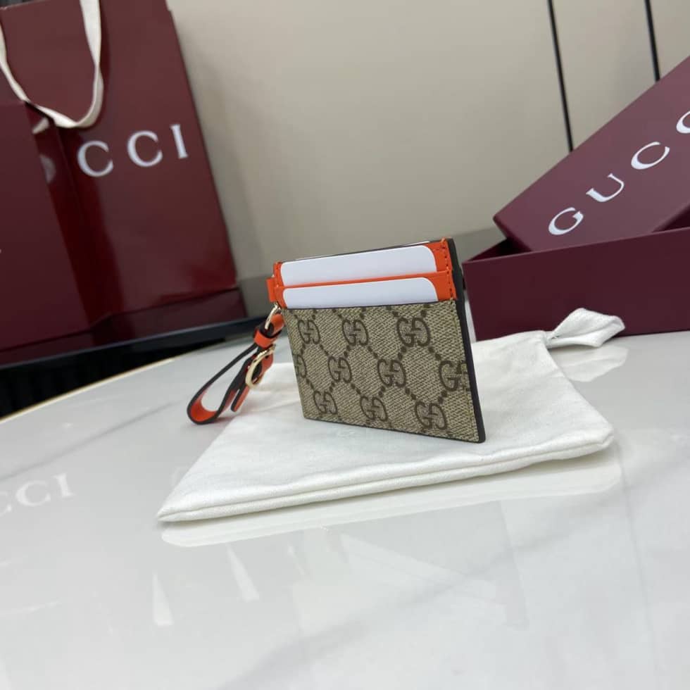 Gucci GG Emblem Beige Orange Card Case 819121_2_163776 Gucci GG Emblem Beige Orange Card Case 819121