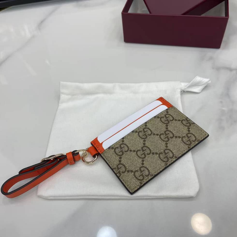 Gucci GG Emblem Beige Orange Card Case 819121_3_163776 Gucci GG Emblem Beige Orange Card Case 819121