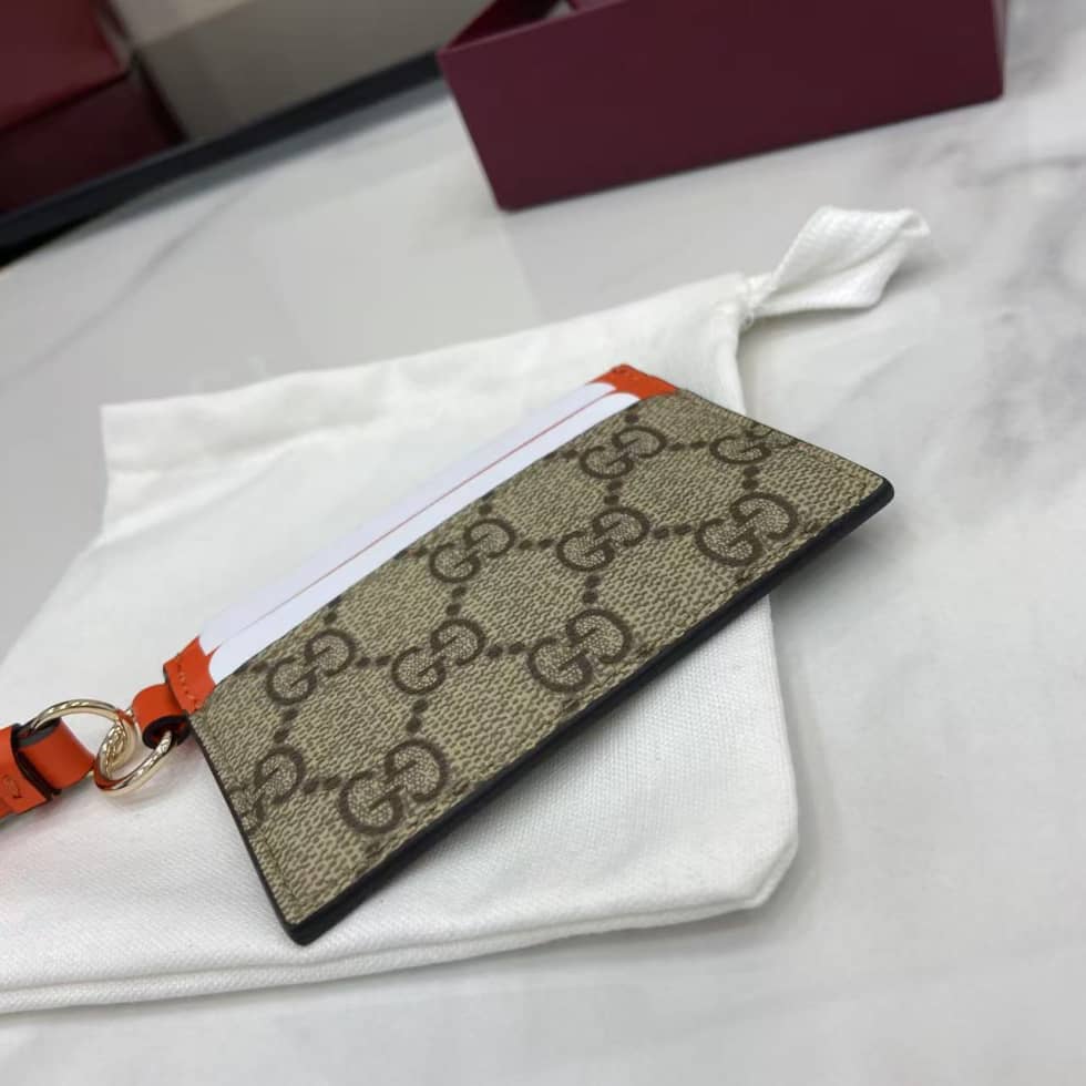 Gucci GG Emblem Beige Orange Card Case 819121_4_163776 Gucci GG Emblem Beige Orange Card Case 819121