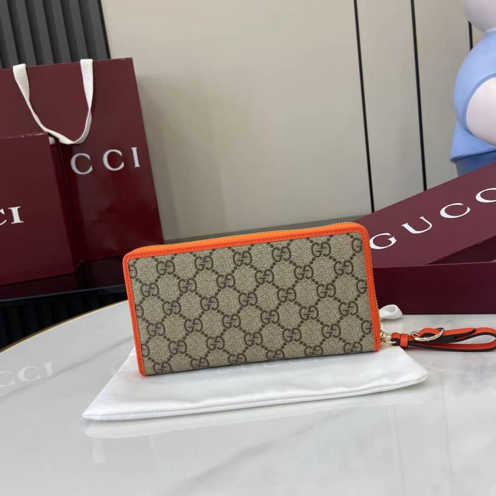 Gucci GG Emblem Beige Orange Zip Around Wallet_1_163796 Gucci GG Emblem Beige Orange Zip Around Wallet
