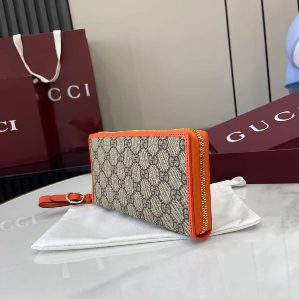 Gucci GG Emblem Beige Orange Zip Around Wallet_2_163796 Gucci GG Emblem Beige Orange Zip Around Wallet