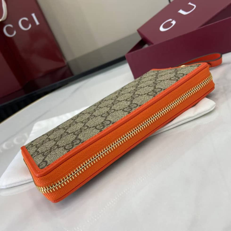 Gucci GG Emblem Beige Orange Zip Around Wallet_3_163796 Gucci GG Emblem Beige Orange Zip Around Wallet