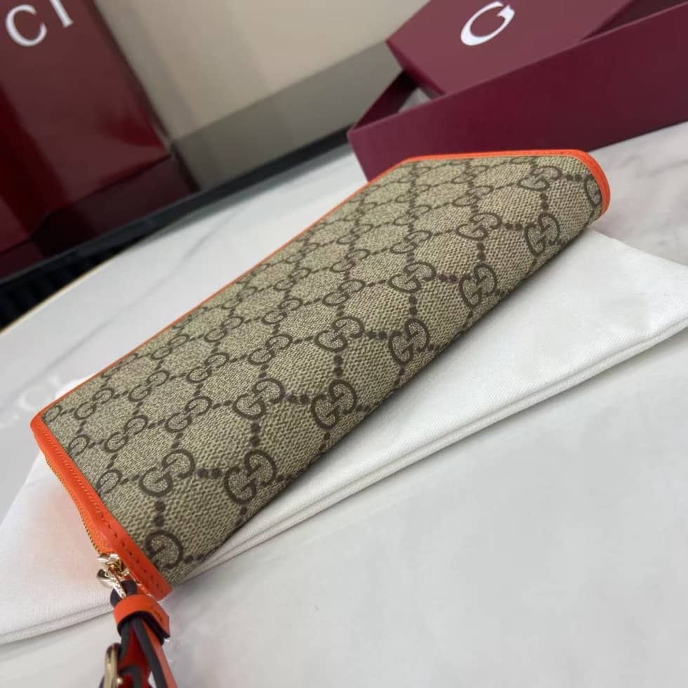 Gucci GG Emblem Beige Orange Zip Around Wallet_4_163796 Gucci GG Emblem Beige Orange Zip Around Wallet