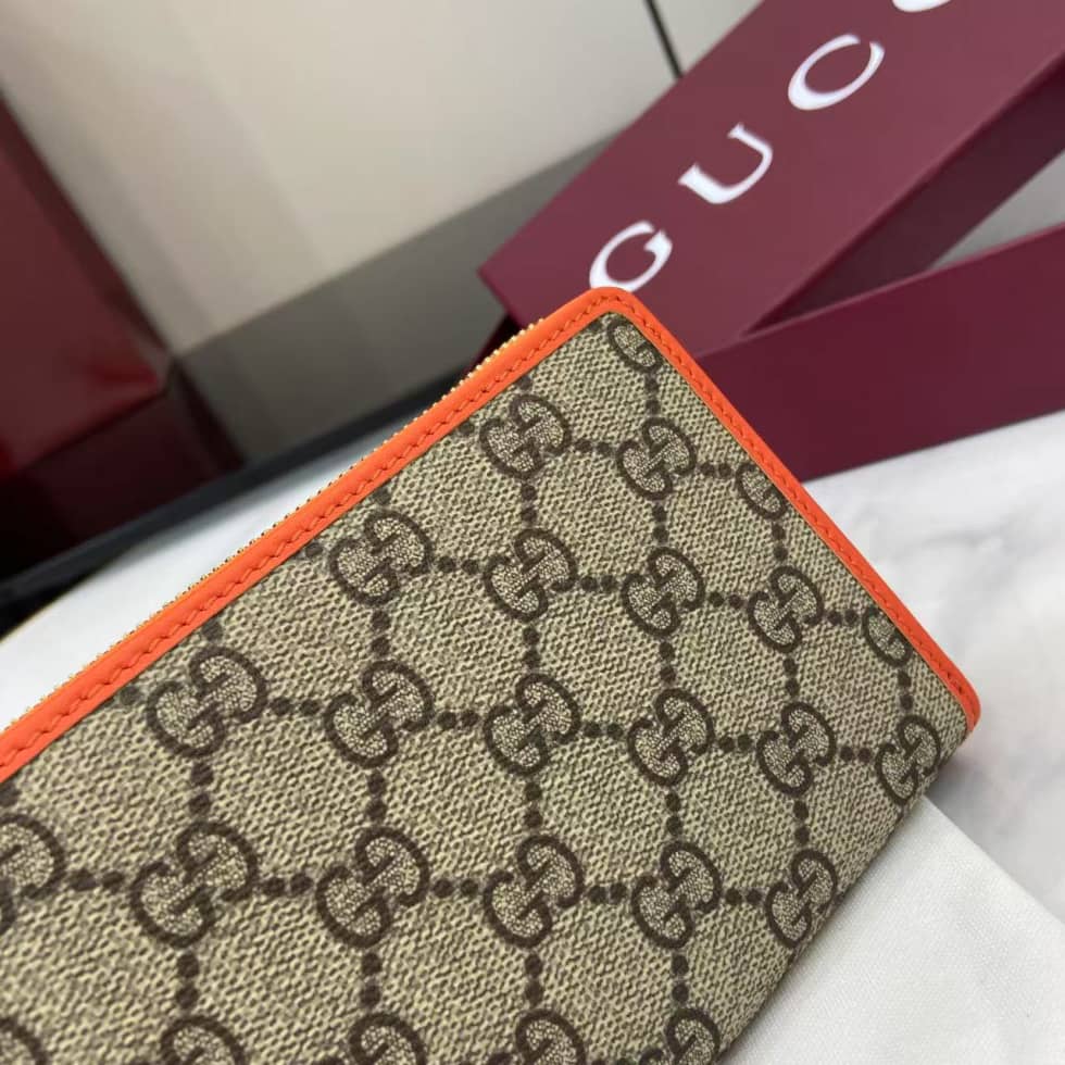 Gucci GG Emblem Beige Orange Zip Around Wallet_5_163796 Gucci GG Emblem Beige Orange Zip Around Wallet