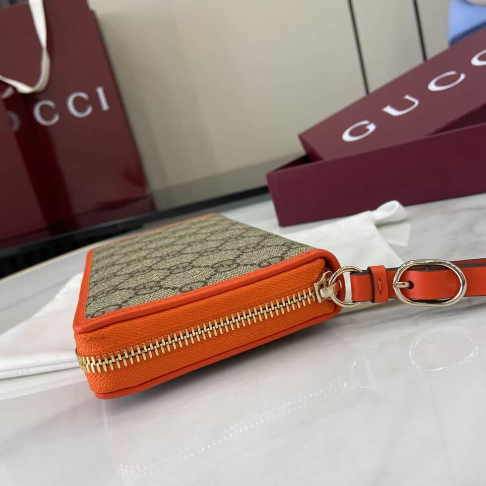 Gucci GG Emblem Beige Orange Zip Around Wallet_6_163796 Gucci GG Emblem Beige Orange Zip Around Wallet