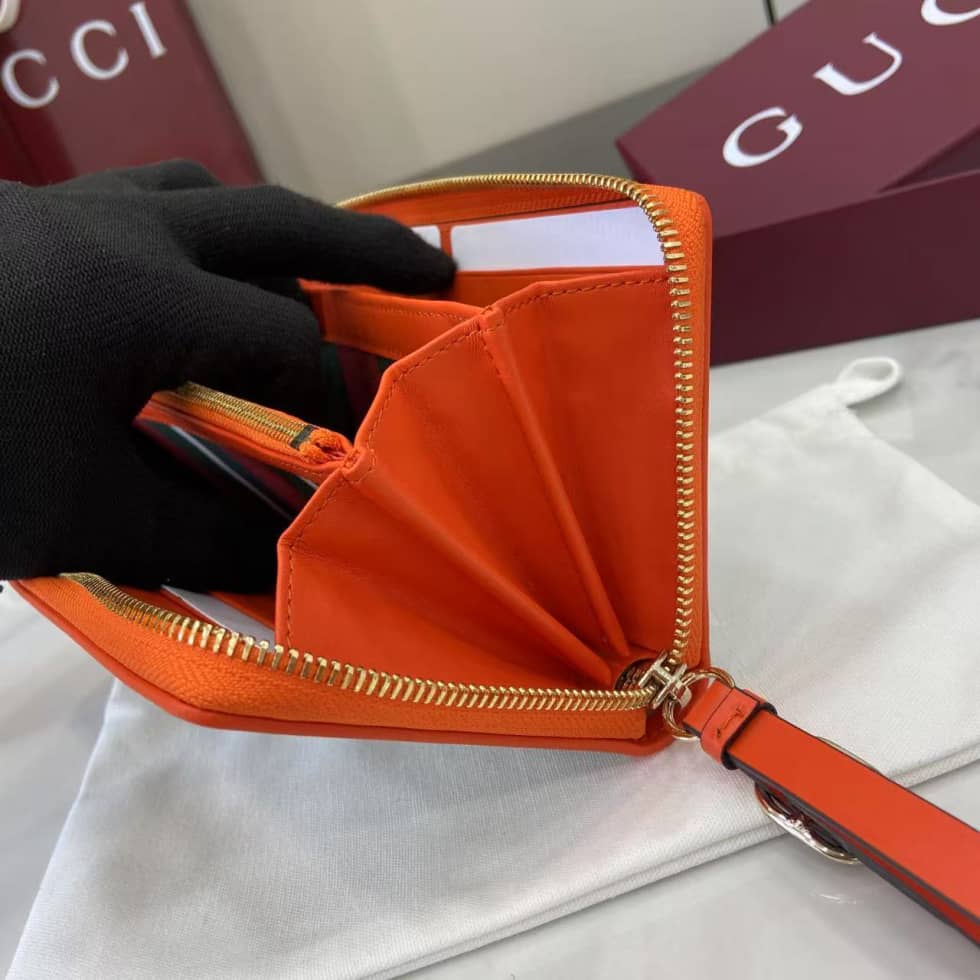 Gucci GG Emblem Beige Orange Zip Around Wallet_7_163796 Gucci GG Emblem Beige Orange Zip Around Wallet