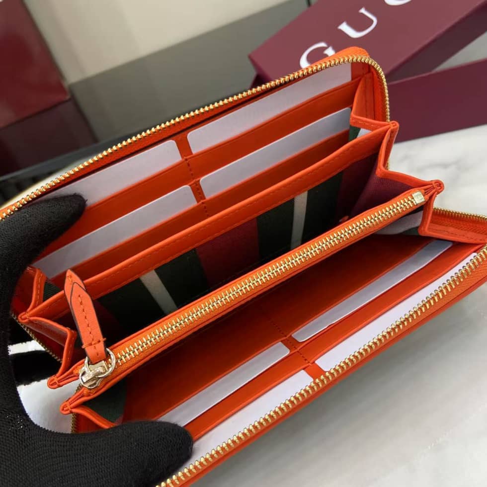 Gucci GG Emblem Beige Orange Zip Around Wallet_8_163796 Gucci GG Emblem Beige Orange Zip Around Wallet