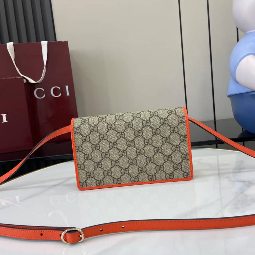 Gucci GG Emblem Beige Orange Wallet with Leather Strap_1_163806 Gucci GG Emblem Beige Orange Wallet with Leather Strap
