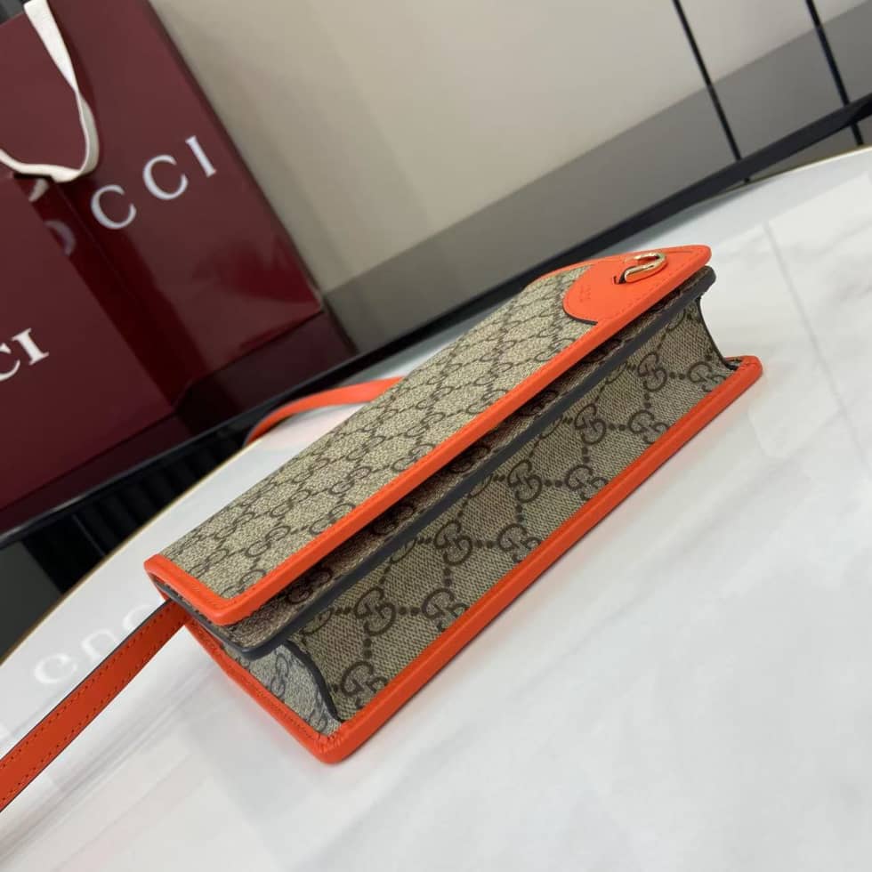 Gucci GG Emblem Beige Orange Wallet with Leather Strap_3_163806 Gucci GG Emblem Beige Orange Wallet with Leather Strap