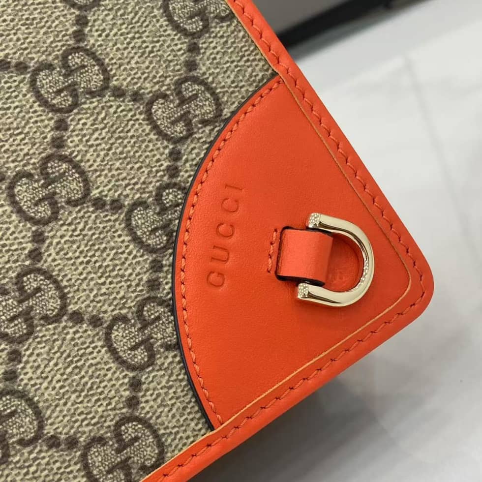 Gucci GG Emblem Beige Orange Wallet with Leather Strap_5_163806 Gucci GG Emblem Beige Orange Wallet with Leather Strap