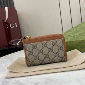 Gucci GG Emblem Beige Brown Zip Card Case 821804