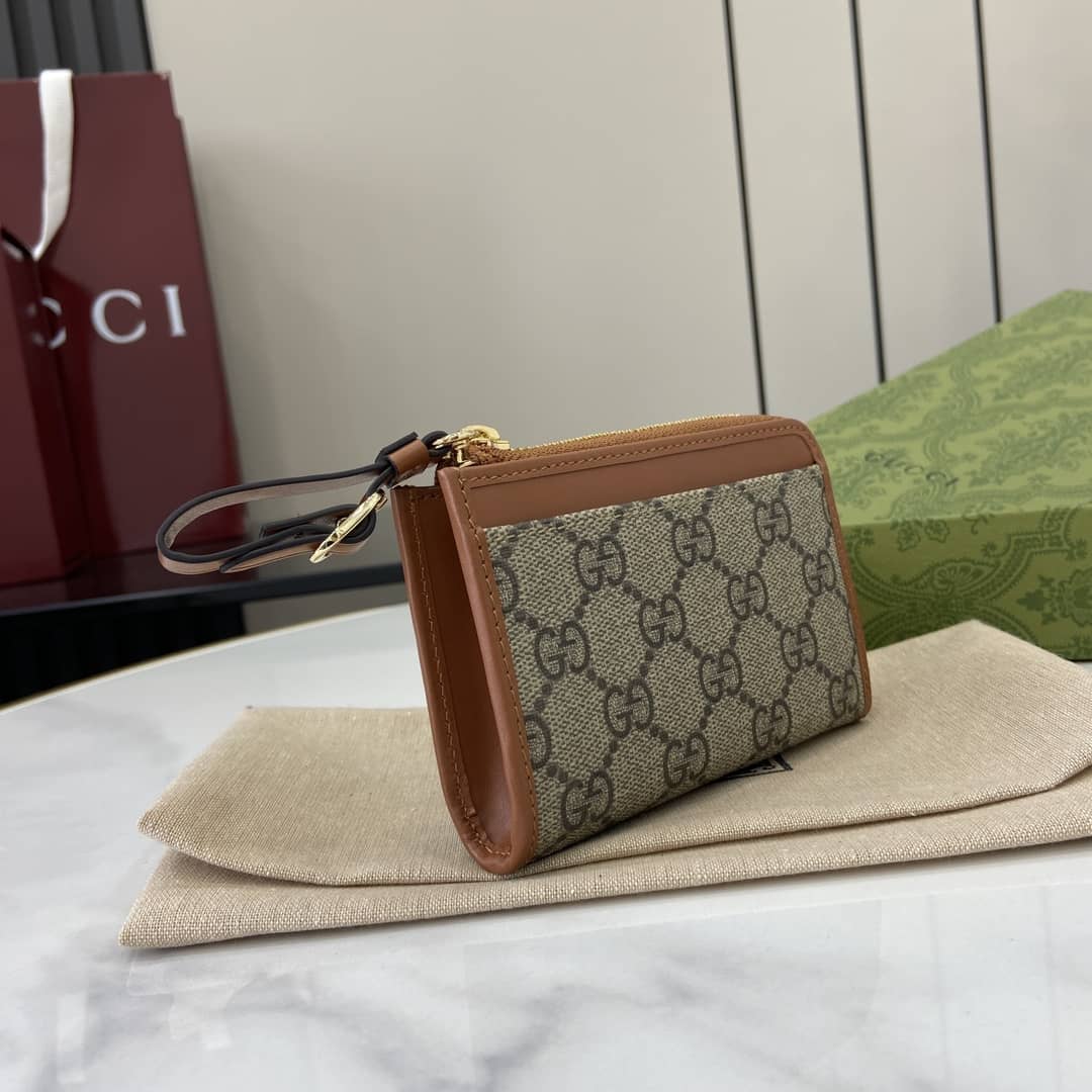 Gucci GG Emblem Beige Brown Zip Card Case 821804_1_163816 Gucci GG Emblem Beige Brown Zip Card Case 821804