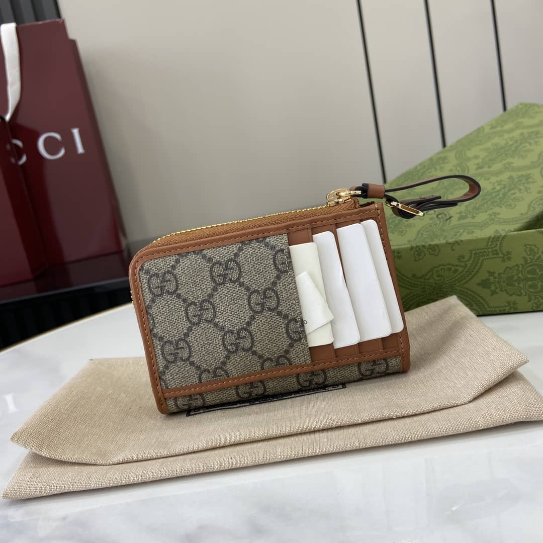 Gucci GG Emblem Beige Brown Zip Card Case 821804_2_163816 Gucci GG Emblem Beige Brown Zip Card Case 821804