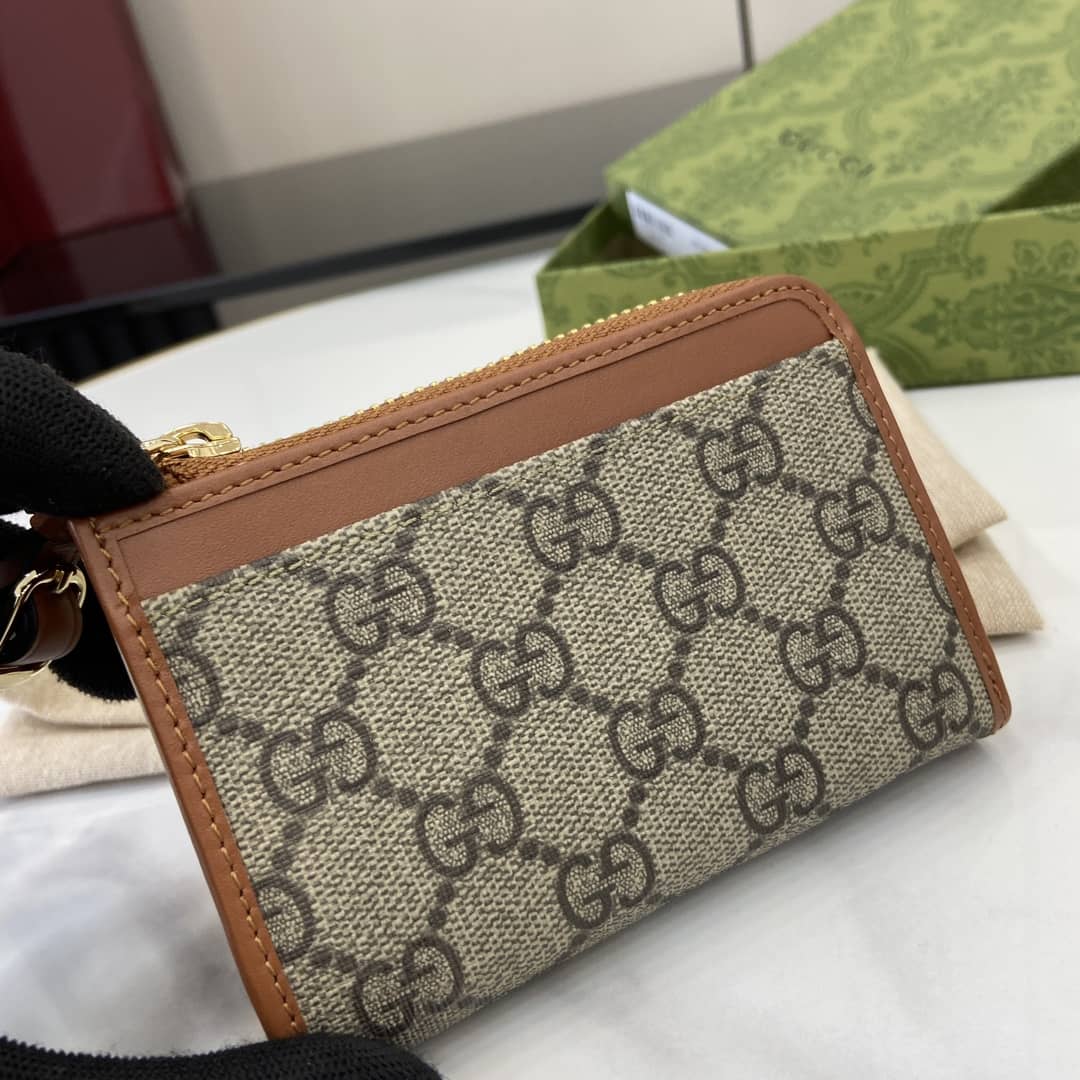 Gucci GG Emblem Beige Brown Zip Card Case 821804_5_163816 Gucci GG Emblem Beige Brown Zip Card Case 821804