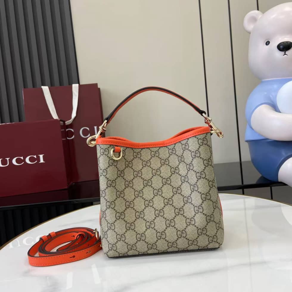 Gucci GG Emblem Small Beige Orange Bucket Bag_10_163826 Gucci GG Emblem Small Beige Orange Bucket Bag
