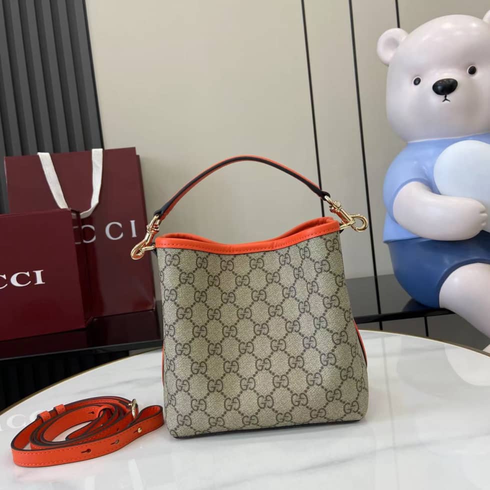 Gucci GG Emblem Small Beige Orange Bucket Bag_1_163826 Gucci GG Emblem Small Beige Orange Bucket Bag