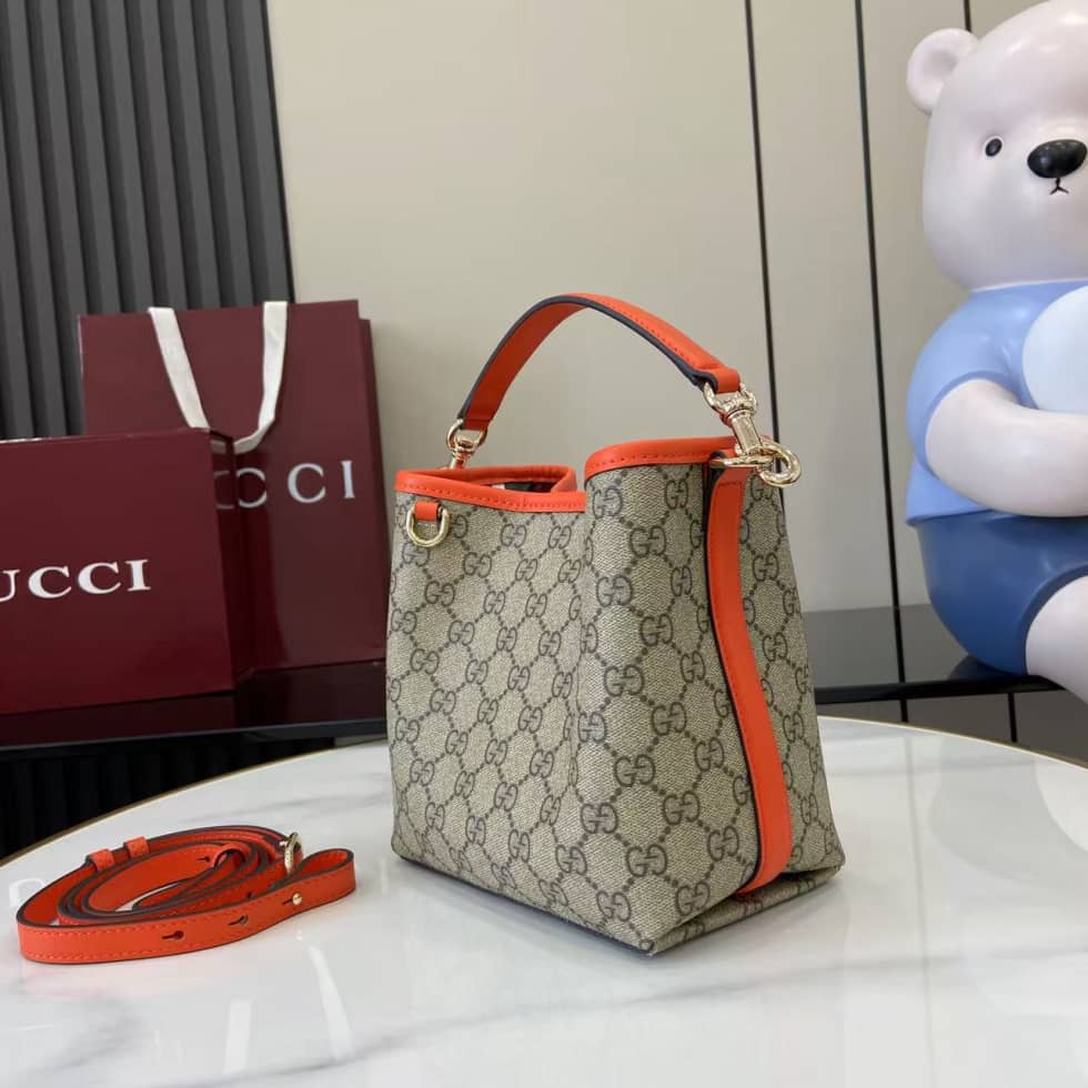 Gucci GG Emblem Small Beige Orange Bucket Bag_2_163826 Gucci GG Emblem Small Beige Orange Bucket Bag