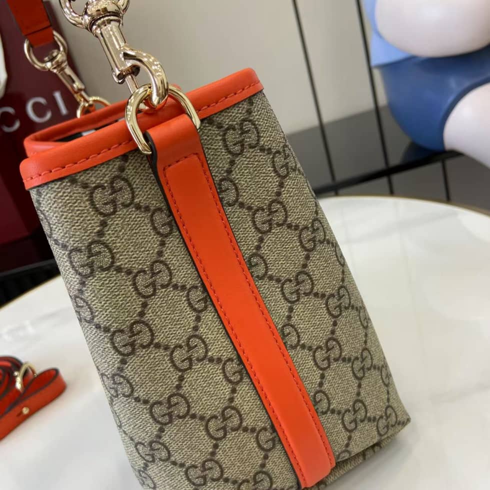 Gucci GG Emblem Small Beige Orange Bucket Bag_4_163826 Gucci GG Emblem Small Beige Orange Bucket Bag
