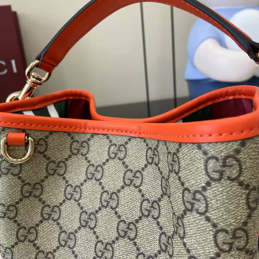 Gucci GG Emblem Small Beige Orange Bucket Bag_5_163826 Gucci GG Emblem Small Beige Orange Bucket Bag