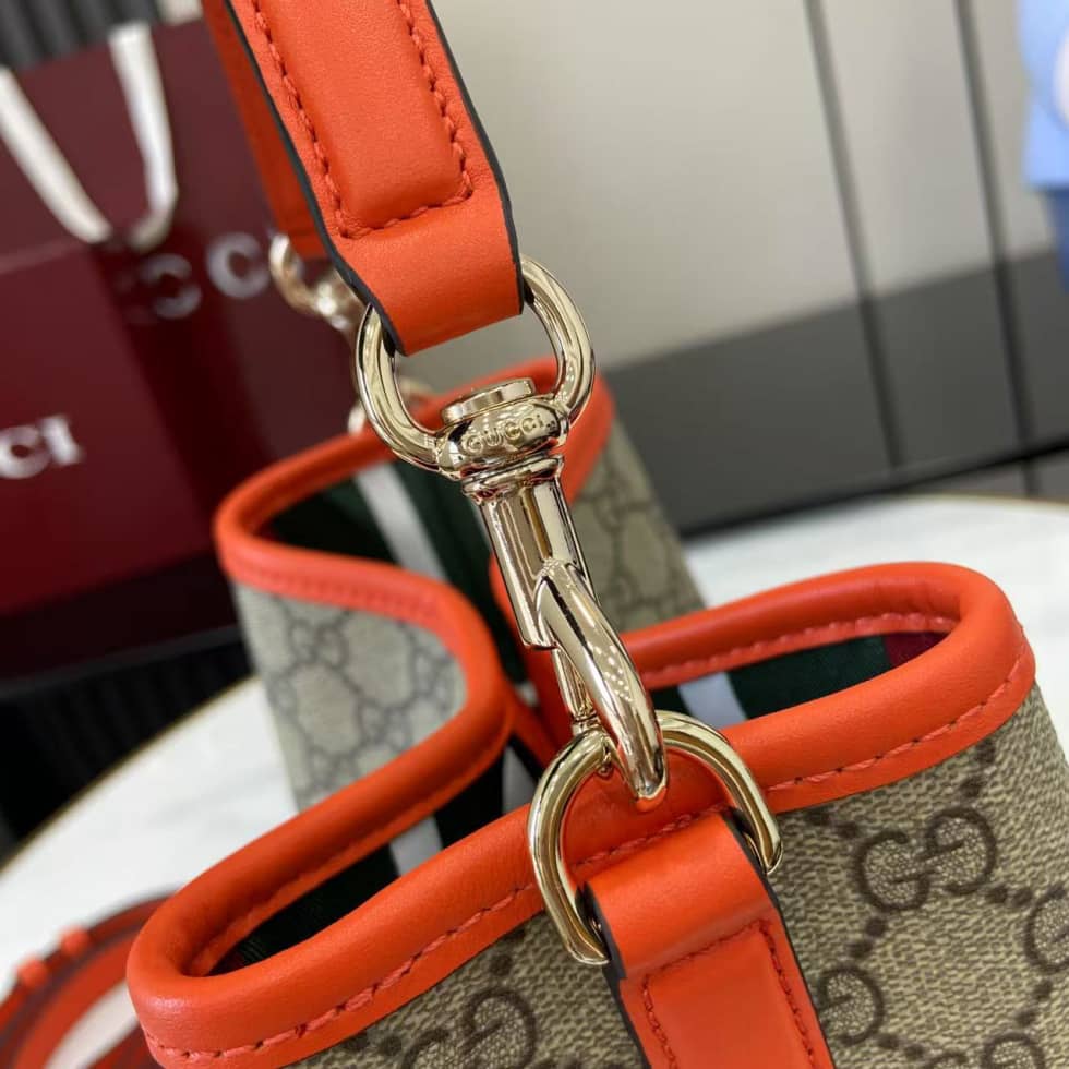 Gucci GG Emblem Small Beige Orange Bucket Bag_6_163826 Gucci GG Emblem Small Beige Orange Bucket Bag