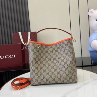 Gucci GG Emblem Medium Beige Orange Bucket Bag