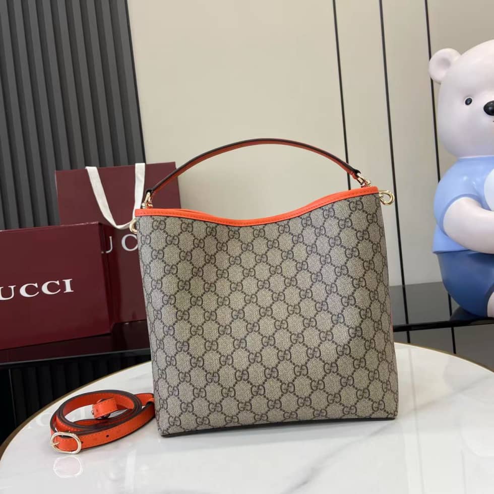 Gucci GG Emblem Medium Beige Orange Bucket Bag_1_163836 Gucci GG Emblem Medium Beige Orange Bucket Bag