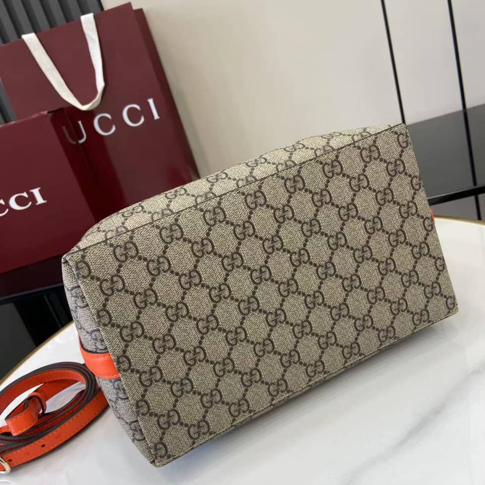 Gucci GG Emblem Medium Beige Orange Bucket Bag_4_163836 Gucci GG Emblem Medium Beige Orange Bucket Bag