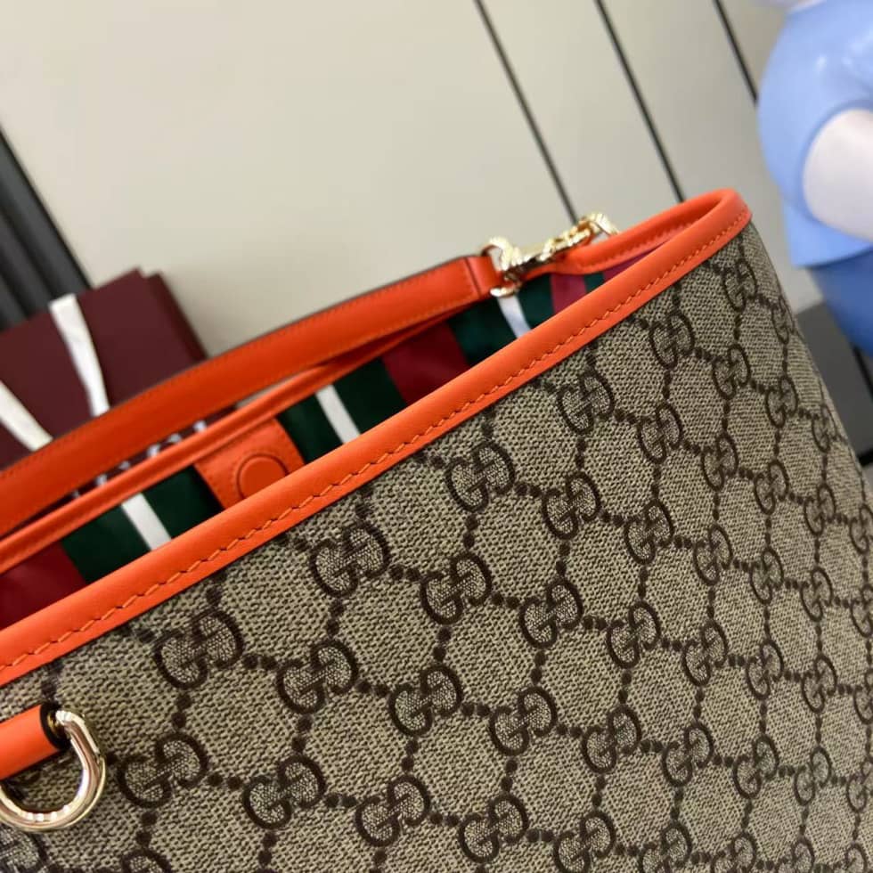 Gucci GG Emblem Medium Beige Orange Bucket Bag_5_163836 Gucci GG Emblem Medium Beige Orange Bucket Bag