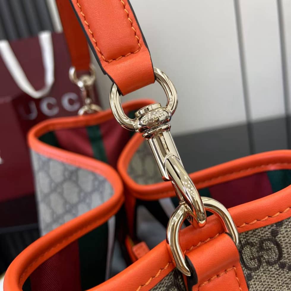 Gucci GG Emblem Medium Beige Orange Bucket Bag_6_163836 Gucci GG Emblem Medium Beige Orange Bucket Bag