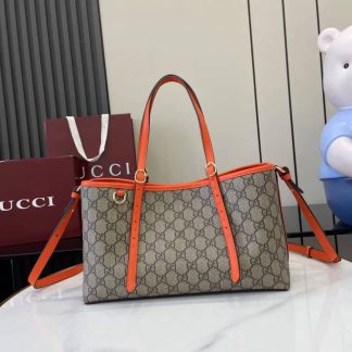 Gucci GG Emblem Medium Beige Orange Tote 815214