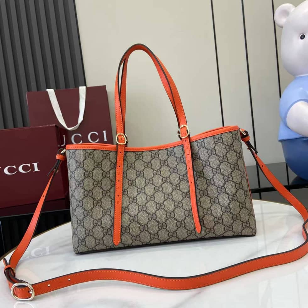 Gucci GG Emblem Medium Beige Orange Tote 815214_1_163846 Gucci GG Emblem Medium Beige Orange Tote 815214