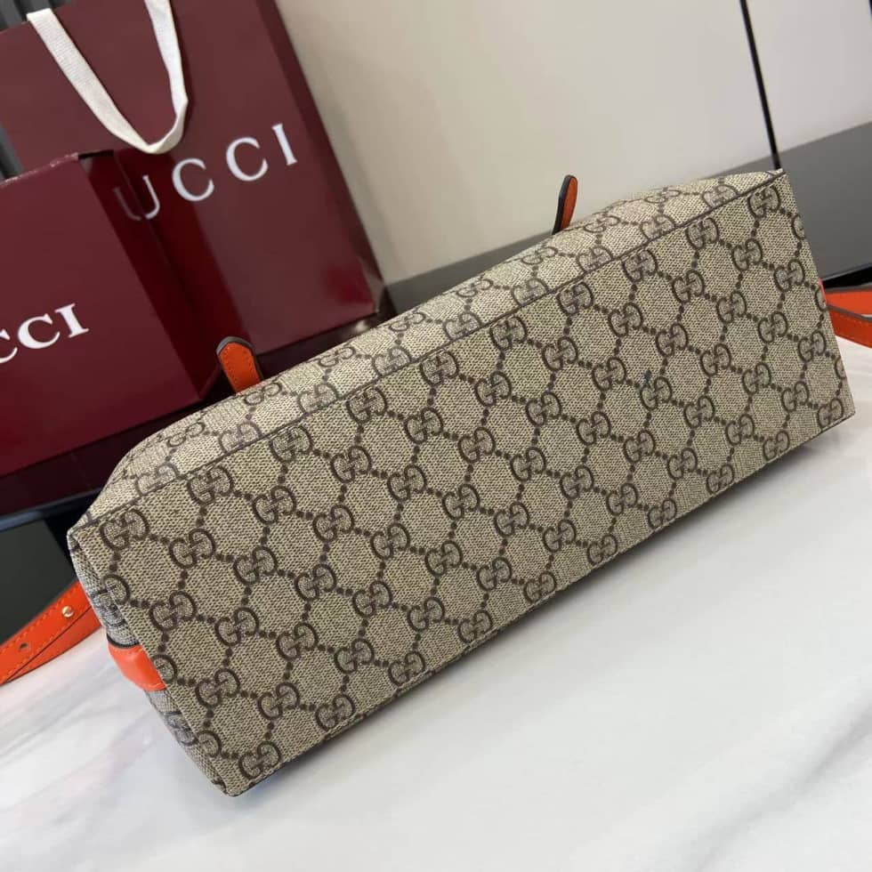 Gucci GG Emblem Medium Beige Orange Tote 815214_6_163846 Gucci GG Emblem Medium Beige Orange Tote 815214