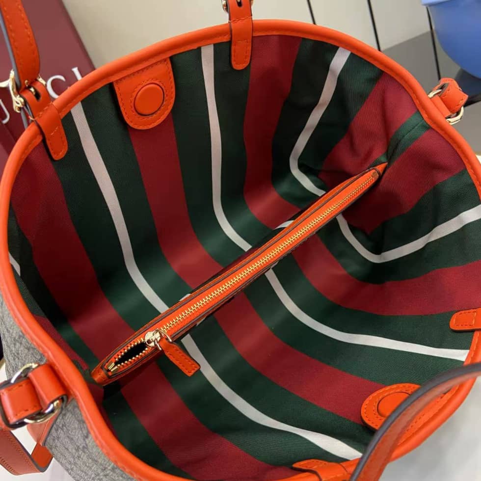 Gucci GG Emblem Medium Beige Orange Tote 815214_7_163846 Gucci GG Emblem Medium Beige Orange Tote 815214