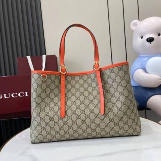Gucci GG Emblem Large Beige Orange Tote 815213