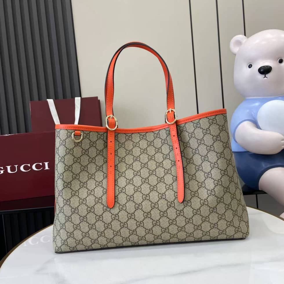 Gucci GG Emblem Large Beige Orange Tote 815213_10_163856 Gucci GG Emblem Large Beige Orange Tote 815213