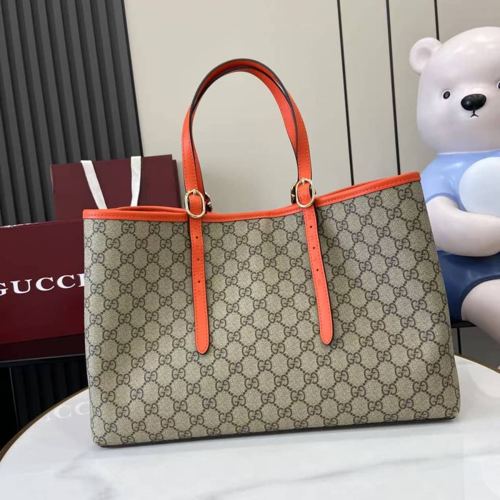 Gucci GG Emblem Large Beige Orange Tote 815213_1_163856 Gucci GG Emblem Large Beige Orange Tote 815213